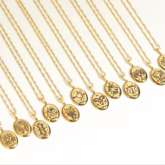 NEW 18K Gold Plated Stainless Steel TAURUS Sign Zodiac Oval Pendant Necklace - Picture 3 of 3